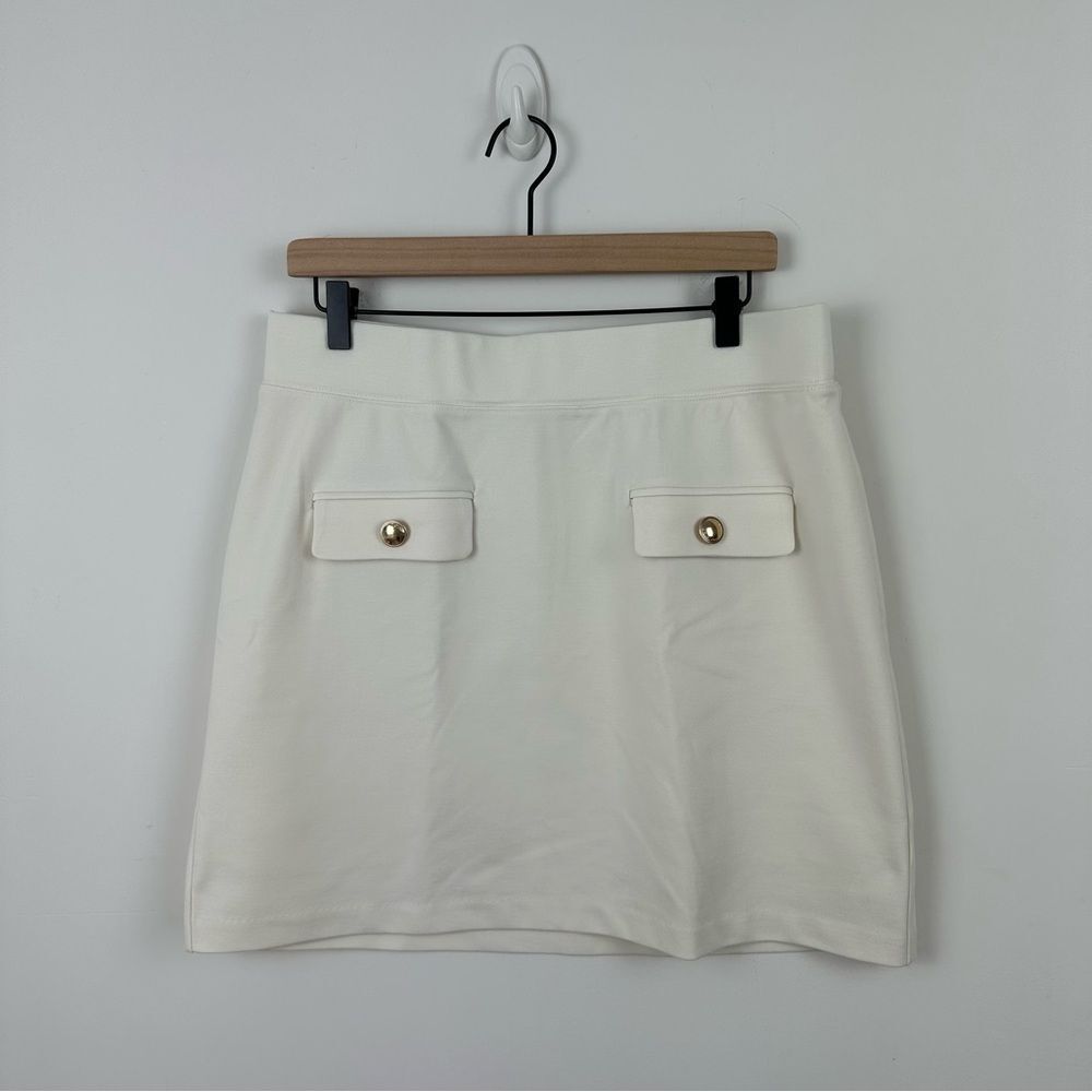 MICHAEL Michael Kors Cream Knit Stretchy Mini Skirt, L Off white bone ivory gold